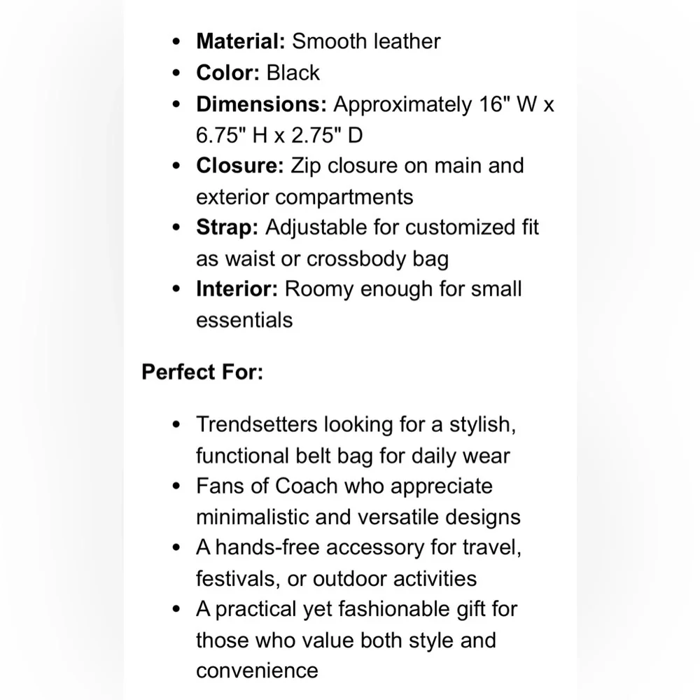 Coach Black Belt Bag with Adjustable Straps - Picture 8 of 9